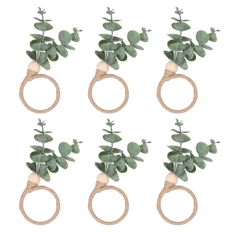 Eucalyptus Napkin Rings with Wood Beads | Wedding Table Décor Napkin Rings Babs 6Pcs