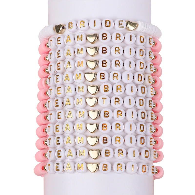 12-Pc Pink Team Bride Elastic Bracelets – Bachelorette Party Party Favor Bracelets Babs