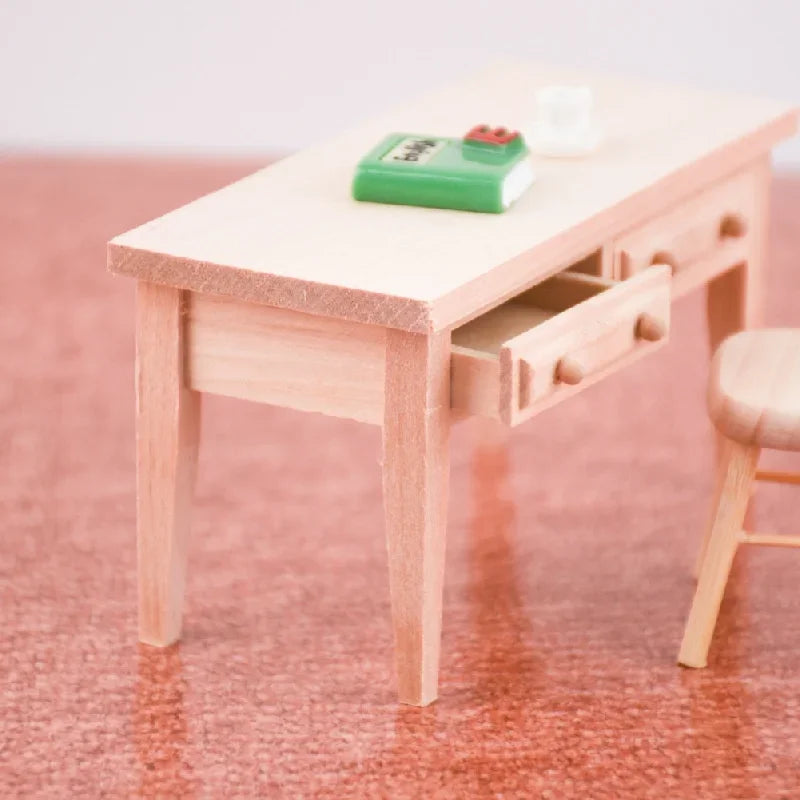 1:12 Dollhouse Miniature Wooden Desk & Chair Set | Book Table Dollhouse Miniature Furniture Babs