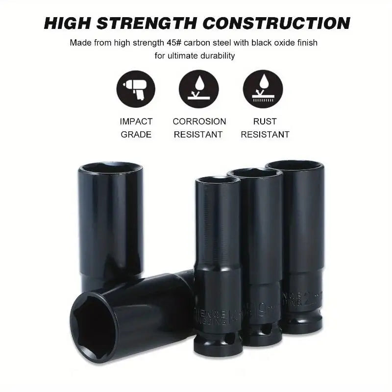 10Pc Metric Impact Socket Set 12–24mm 12-Point Carbon Steel Impact Socket Set Babs