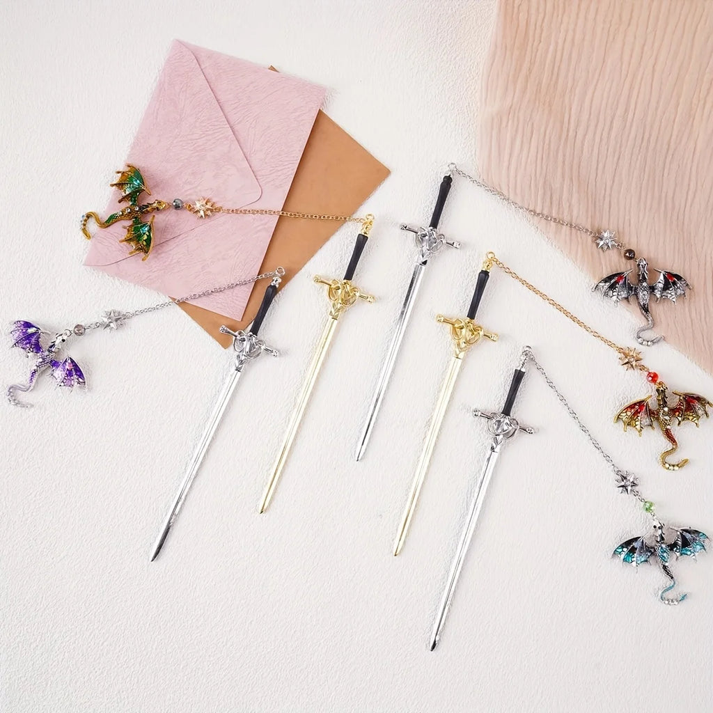 Alloy Dragon Sword Bookmark – Fantasy Gift for Book Lovers Decorative Bookmark Babs