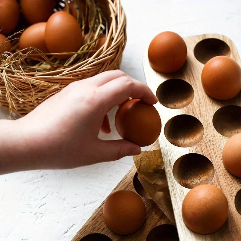 Acacia Wood 12-Egg Tray Desktop Holder – Protective Rack Wooden Egg Tray Babs