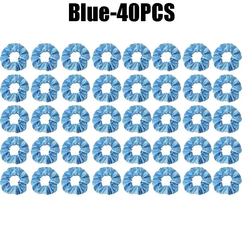 LED Light-Up Scrunchies – Satin Elastic Hair Bands for Parties LED Hair Scrunchies Babs Blue-40PCS