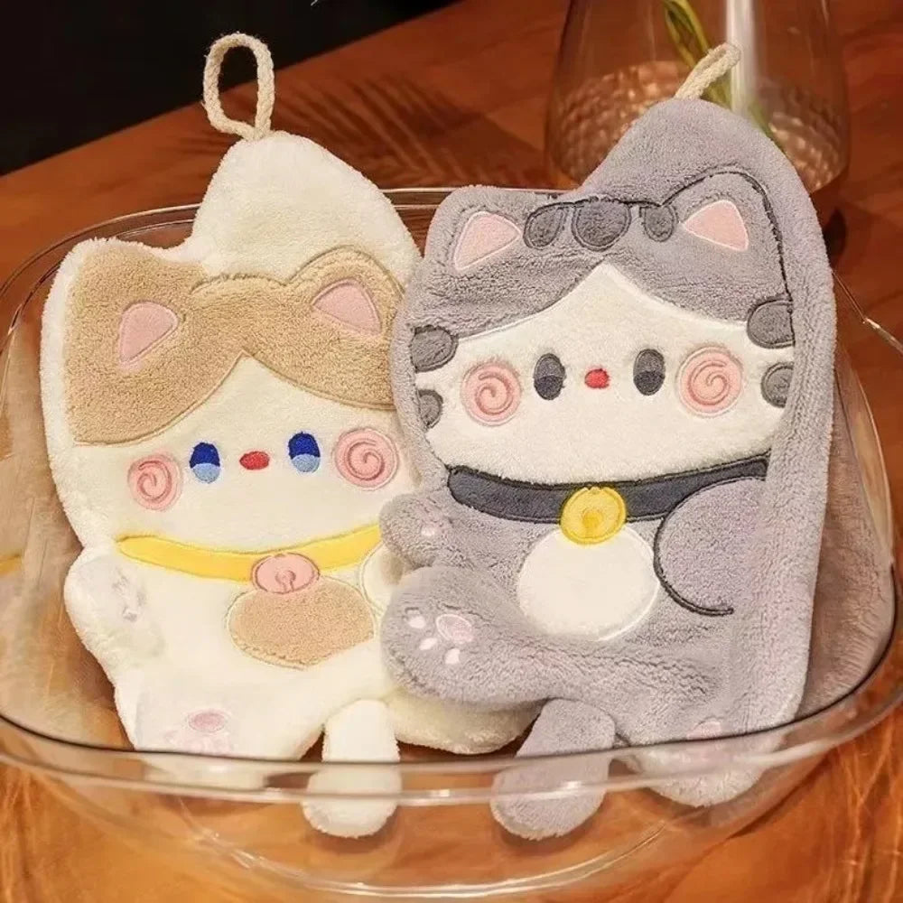 Cute Cat Hand Towel – Quick-Dry Coral Velvet Absorbent Towel Hand Towel Babs
