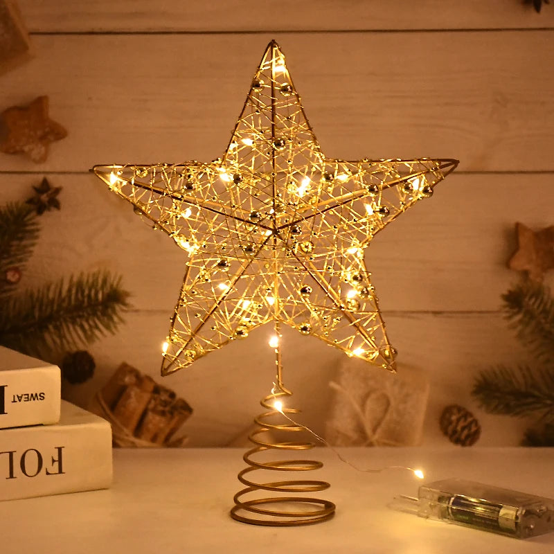 LED Star Christmas Tree Topper – Gold Iron & Pearl Wire Christmas Tree Topper Babs