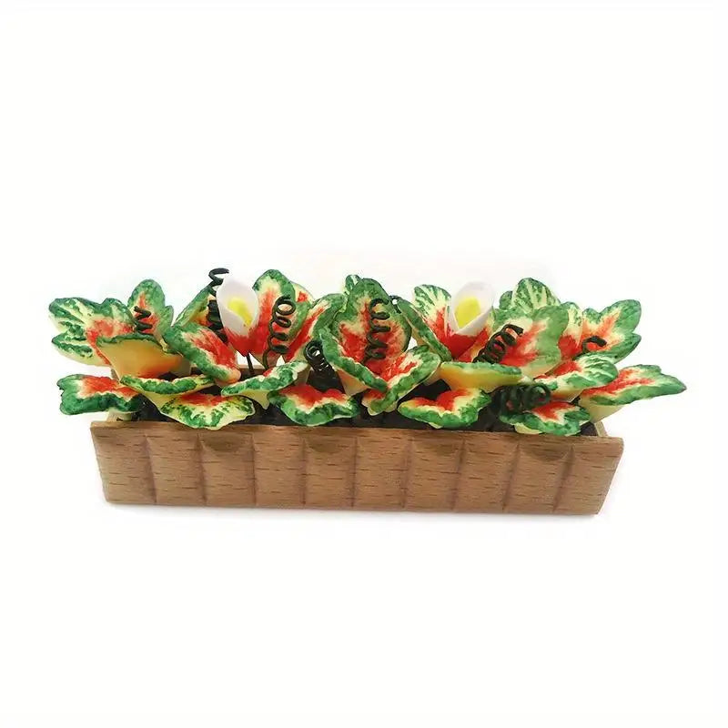 1:12 Miniature Clay Flower Bonsai – Wooden Box Home Decor Miniature Decor Ornament Babs 1pc