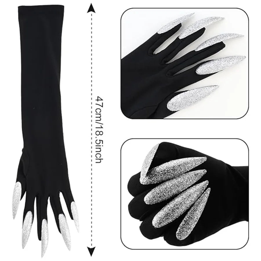 Scary Witch Claw Halloween Gloves – Long Nail Costume Mittens Halloween Costume Gloves Babs