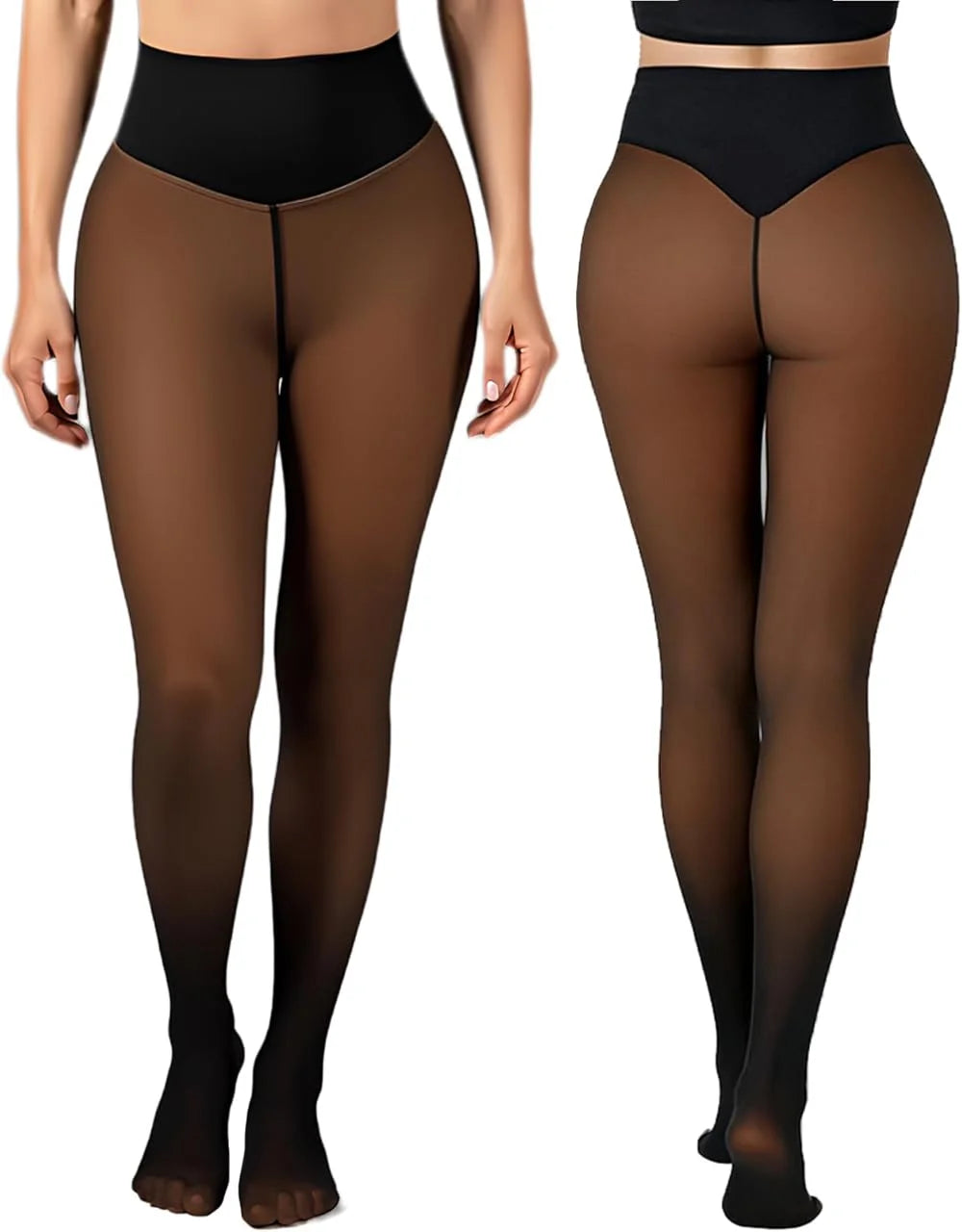 Women's Fleece Lined Thermal Tights – Warm Winter Leggings Thermal Fleece Tights Babs Bronze L