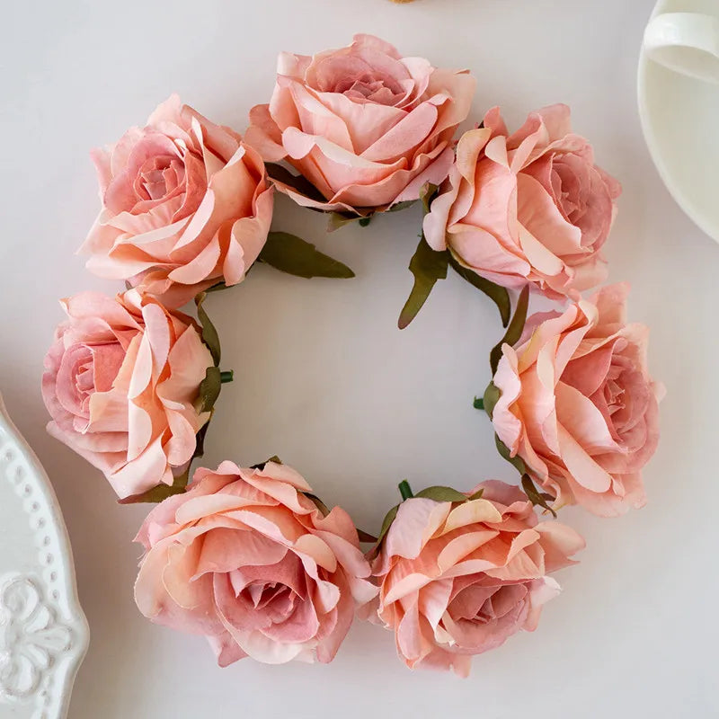 10 Pcs Silk Artificial Rose Heads – Wedding & Home Décor Artificial Silk Flowers Babs Pink 5PCS