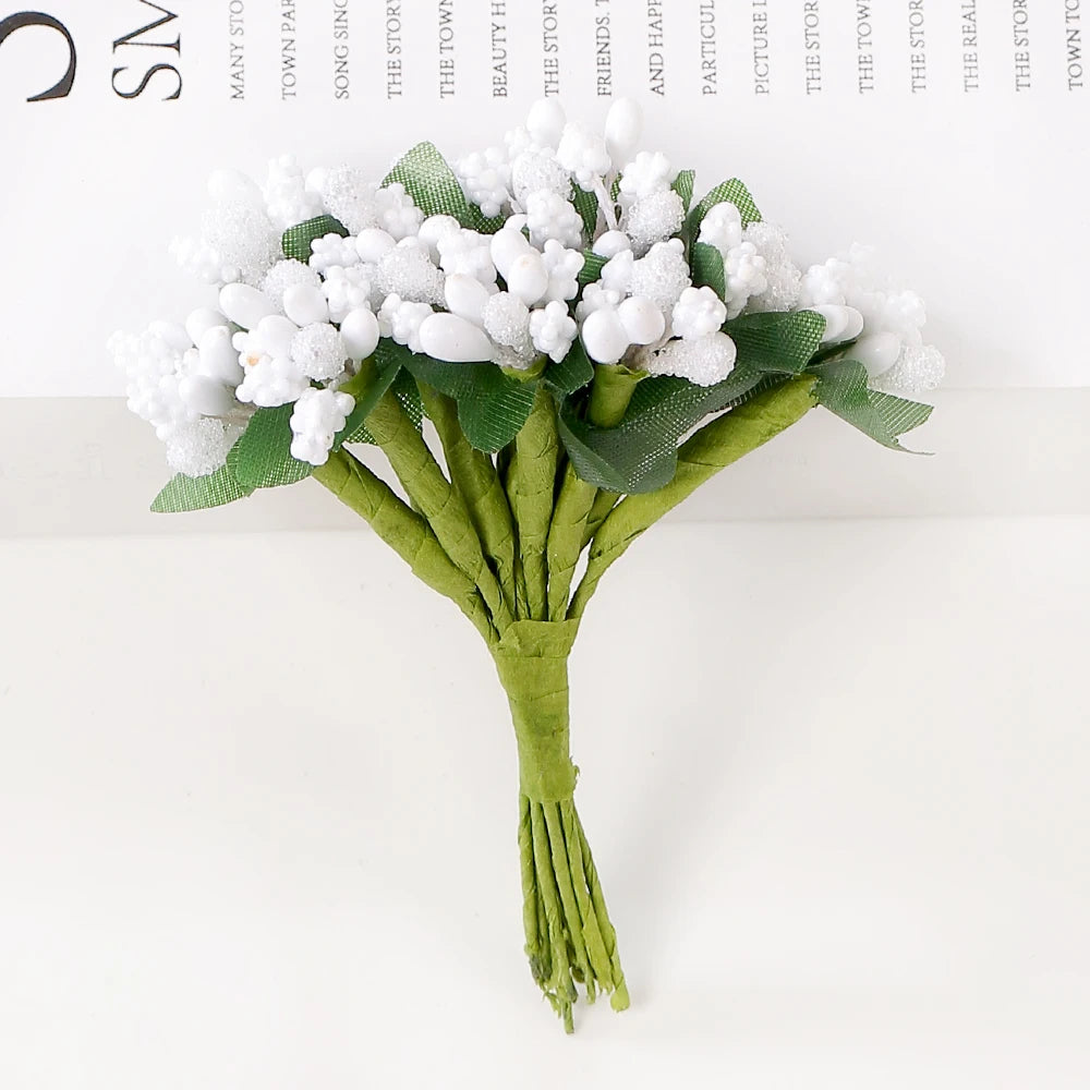 12Pcs Artificial Berry Stamen Flowers – DIY Wedding & Christmas Artificial Craft Flowers Babs White 12Pcs