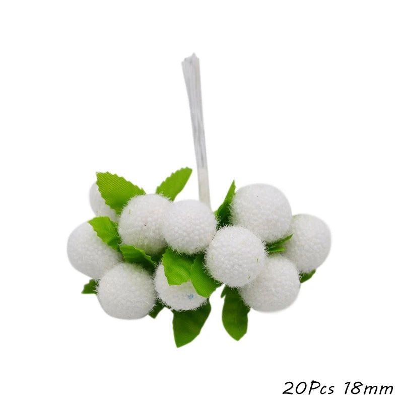 White Artificial Cherry Stamen Berry Bundle | DIY Xmas & Wedding Decor Artificial Flower Bundle Babs