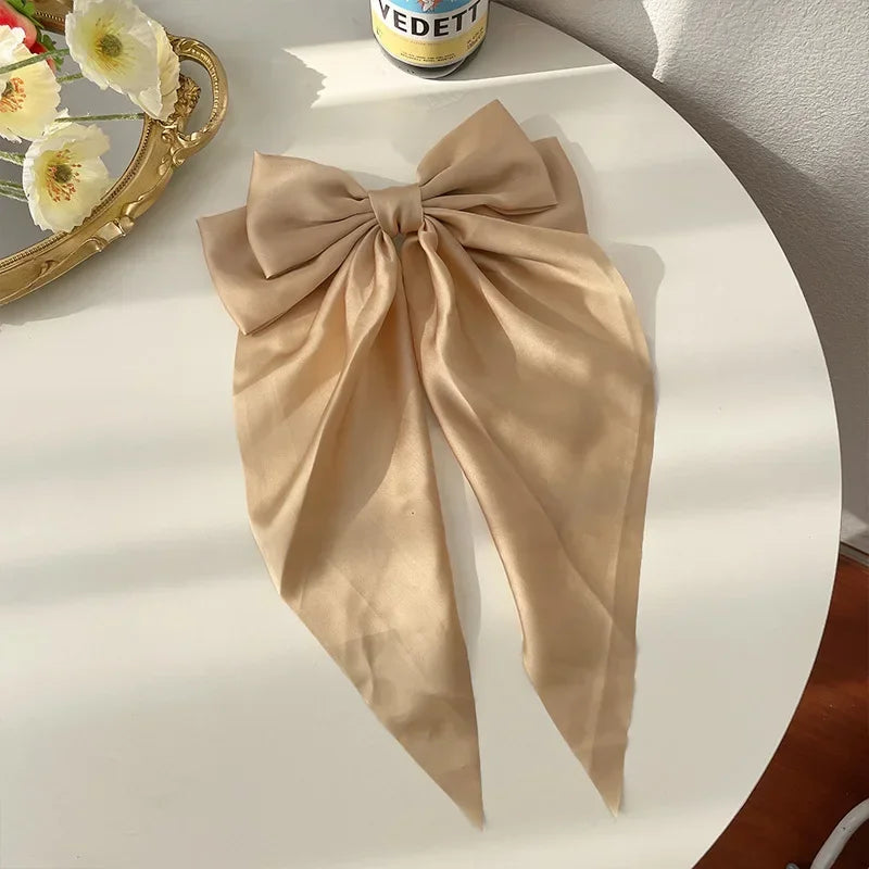 Korean Big Bow Satin Hair Clip – Ribbon Barrette for Women Hair Bow Barrette Babs khaki