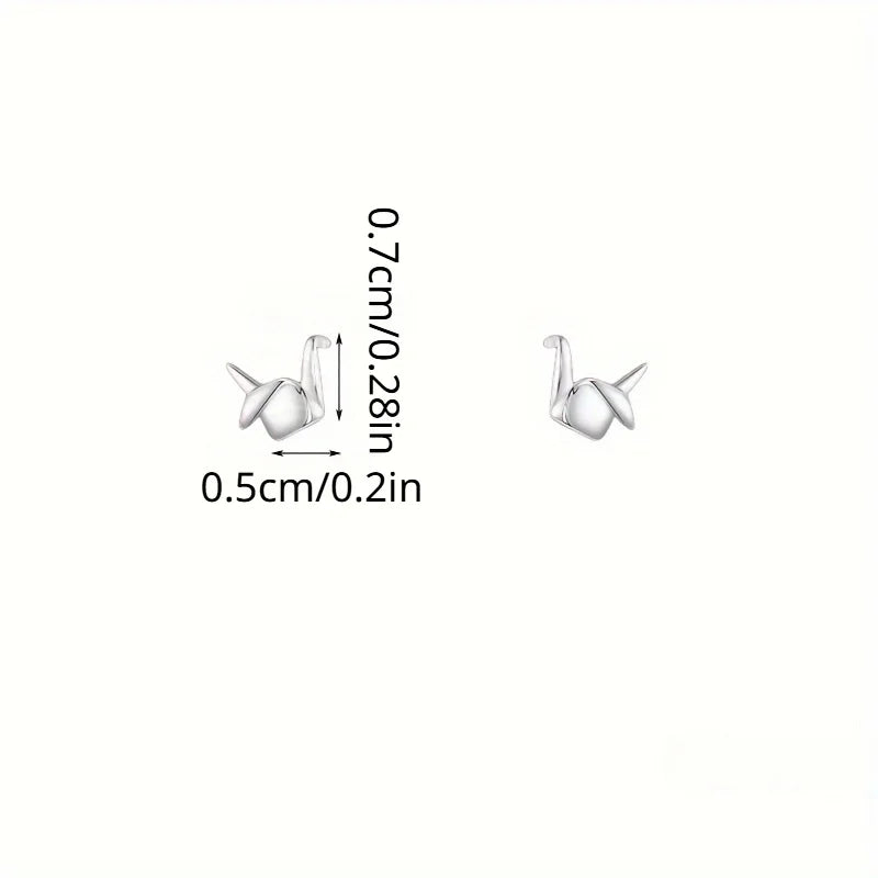 Origami Crane Stud Earrings – Silver-Plated Copper Pair Stud Earrings Babs