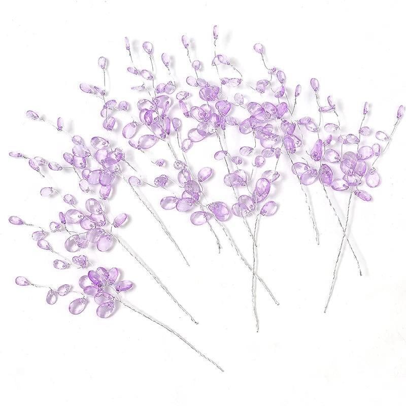 10Pcs Acrylic Crystal Teardrop Bead Bouquet – DIY Wedding Décor Artificial Flower Bouquet Babs Purple 10Pcs