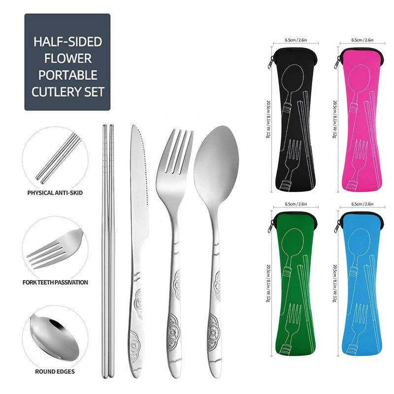 5-Piece Stainless Steel Portable Camping Cutlery Set Camping Cutlery Set Babs