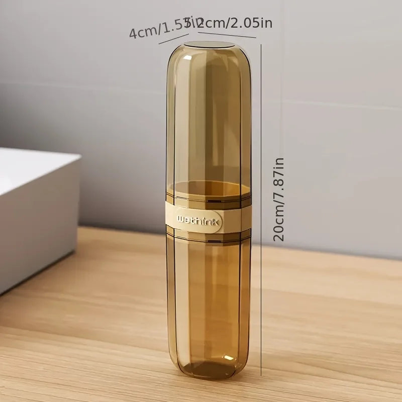 Travel Toothbrush & Mouthwash Cup – Portable Vertical Rinse Cup Travel Toothbrush Cup Babs amber