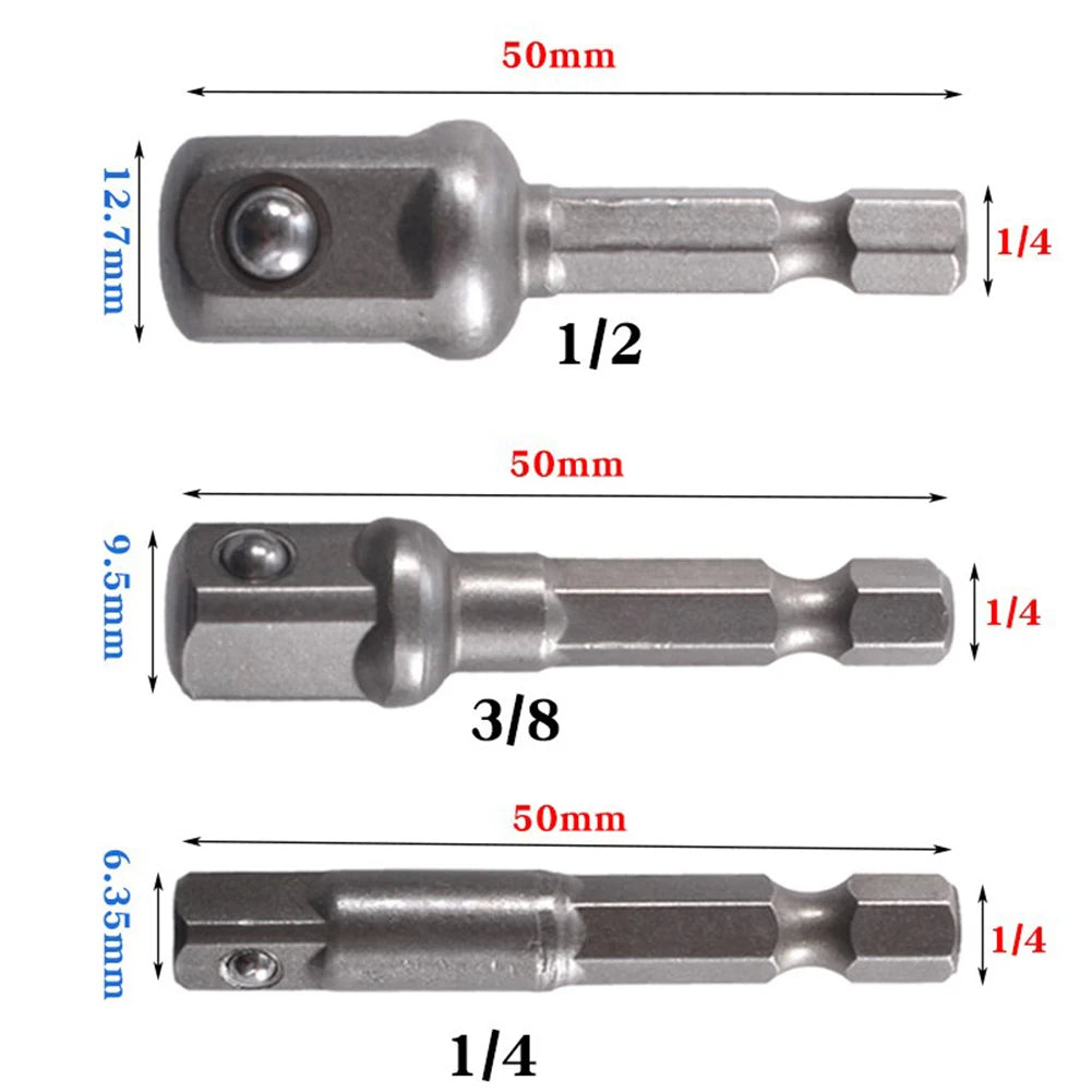 Drill Socket Adapter Hex Shank Extension Bar Set 1/4" 3/8" 1/2" Socket Adapter Set Babs