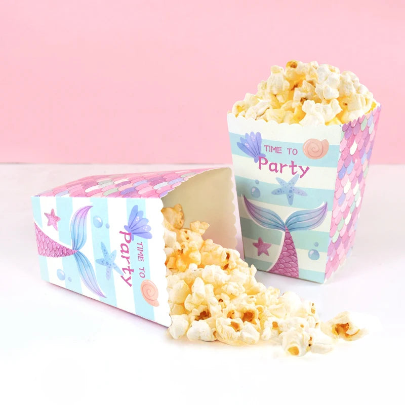 Mermaid Party Popcorn & Candy Gift Boxes – 6 or 12 Pcs Party Favor Boxes Babs