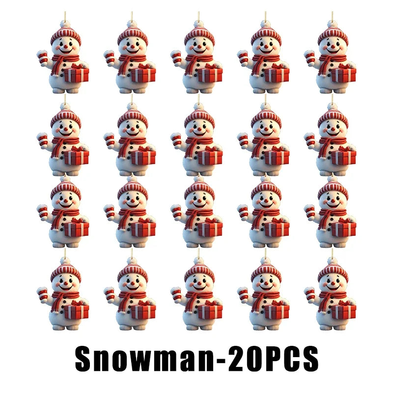 Christmas Hanging Ornaments – Santa & Snowman 2D Cartoon Style Christmas Ornaments Babs Snowman 20PCS