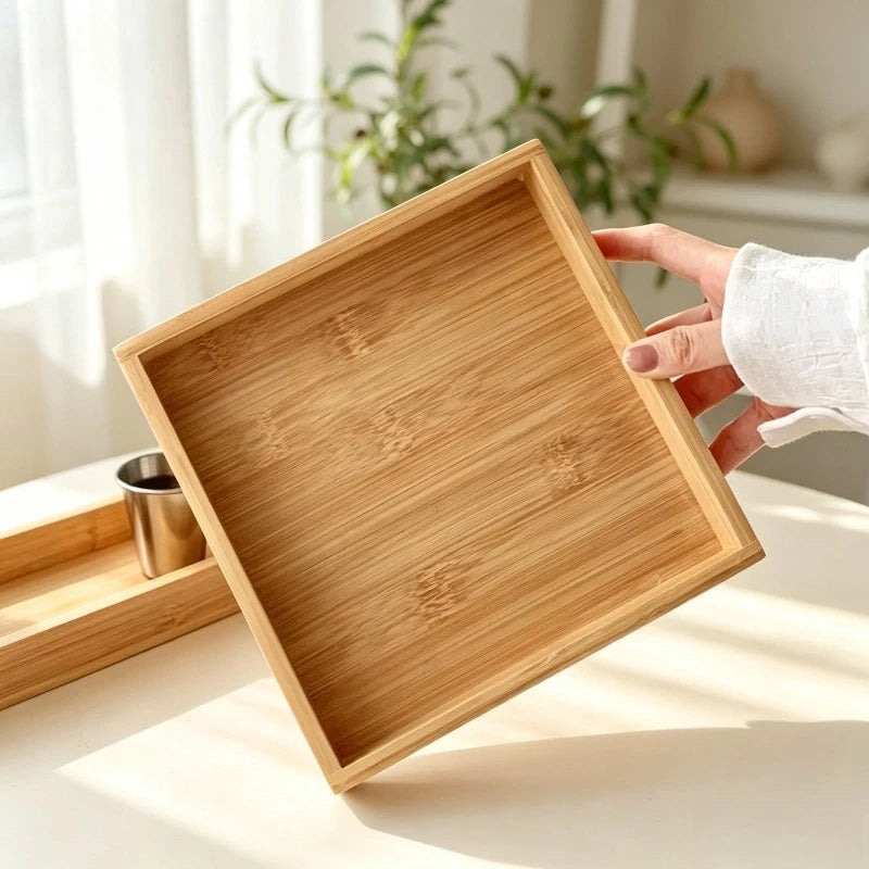 Bamboo Wood Serving Tray – Rectangular Tea & Food Tray Wooden Serving Tray Babs