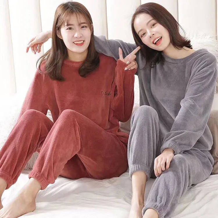 Coral Fleece Pajama Set – Unisex Warm Flannel Loungewear Fleece Pajama Set Babs