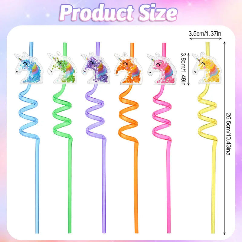 Unicorn Glitter Reusable Straws – Kids Birthday Party (6/12 pcs) Party Drinking Straws Babs