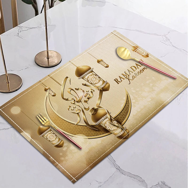 Ramadan Linen Placemat 42x32cm – Eid Mubarak Table Decor Linen Placemat Babs E