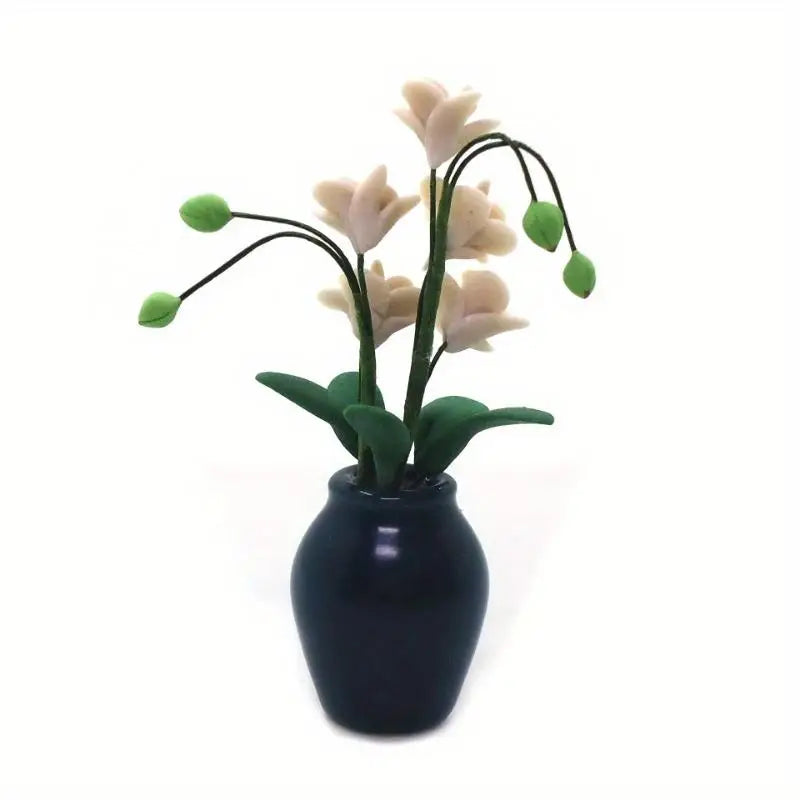 1:12 Miniature Clay Orchid Potted Bonsai Dollhouse Ornament Miniature Ornament Babs