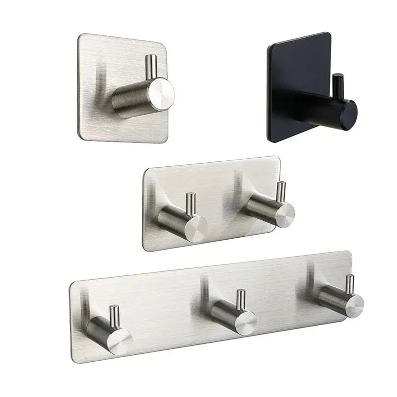 Stainless Steel 6-Hook Wall Organizer – No-Drill Adhesive Mount Wall Hook Organizer Babs