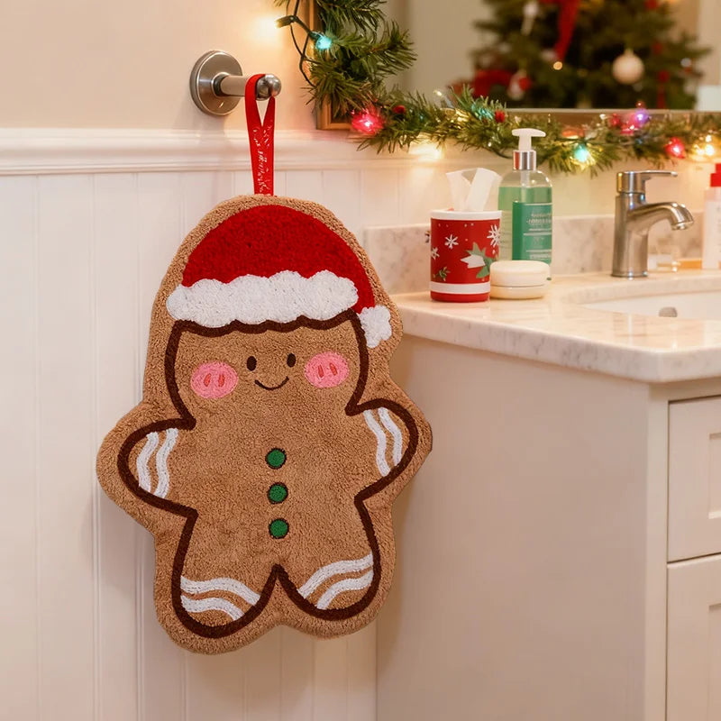 Christmas Coral Fleece Hand Towel – Gingerbread Man & Snowman Holiday Hand Towel Babs