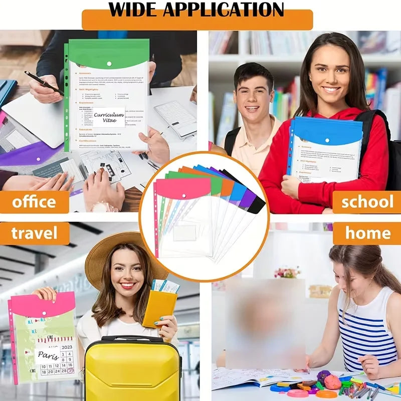 6-Pack Expandable Plastic Binder Bags, 11-Hole, Snap Closure Binder Organizer Bags Babs