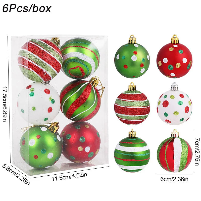 6-Pack 6cm Christmas Ball Ornaments – Red & Green Xmas Tree Decor Christmas Tree Ornaments Babs D 6cm