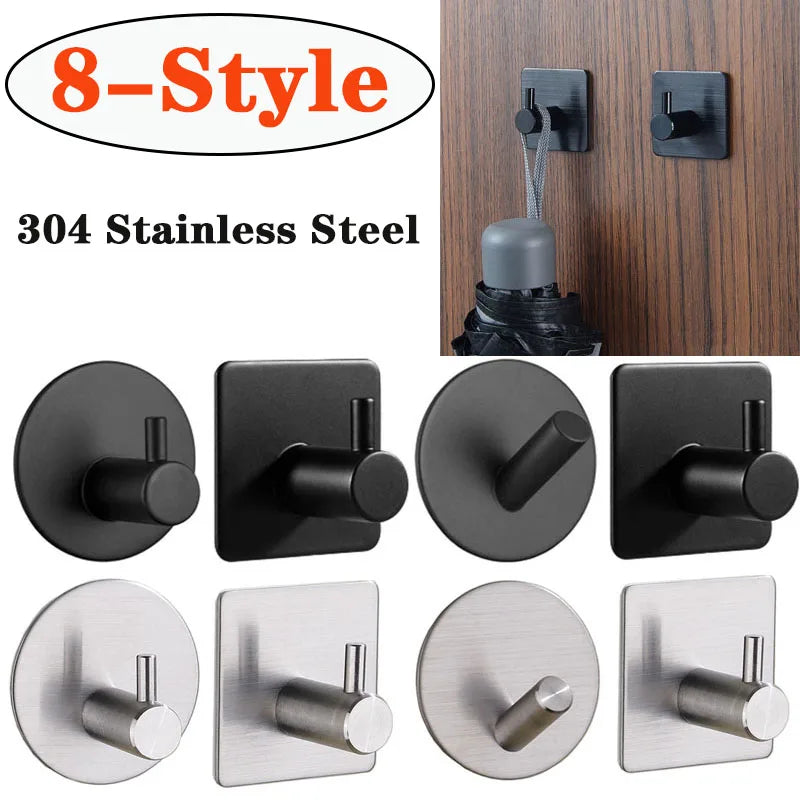 2-Pack Self-Adhesive 304 Stainless Steel Bathroom Hooks Bathroom Wall Hooks Babs