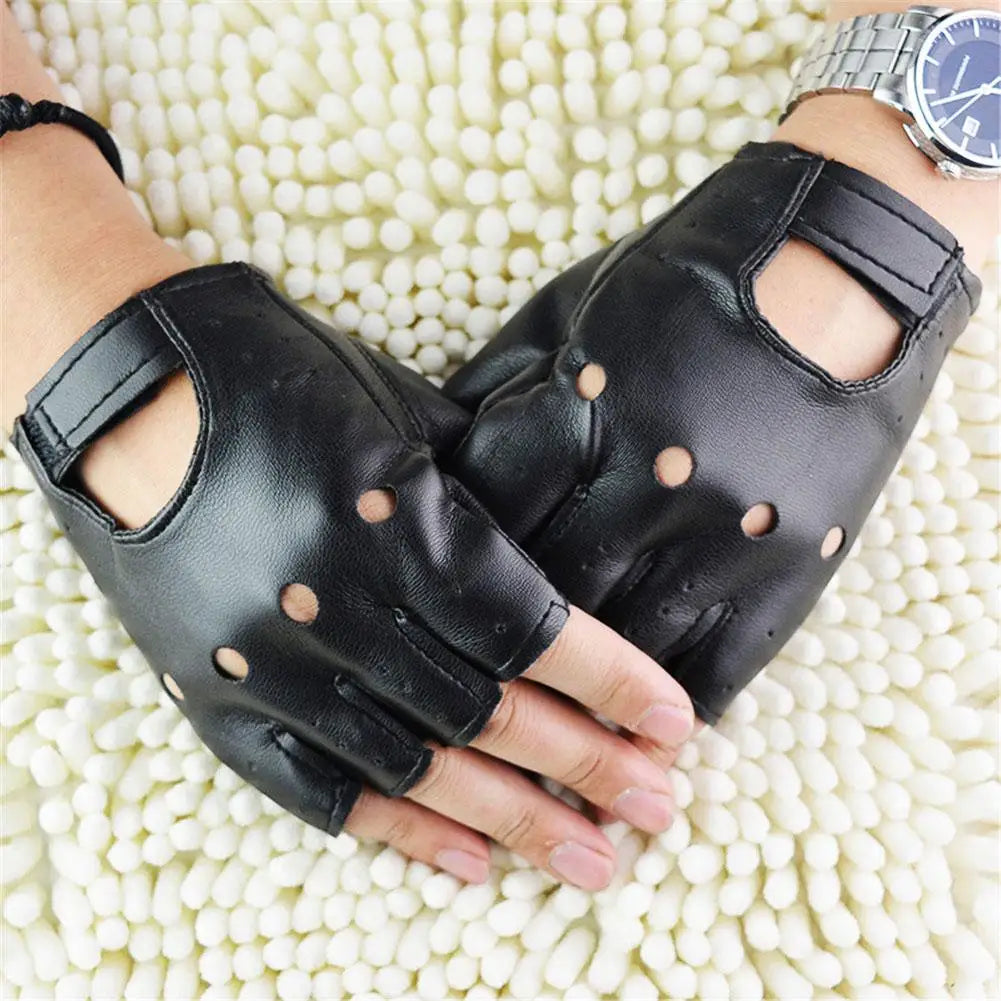 Unisex Fingerless Punk Gloves – Synthetic Leather Half-Finger Fingerless Gloves Babs