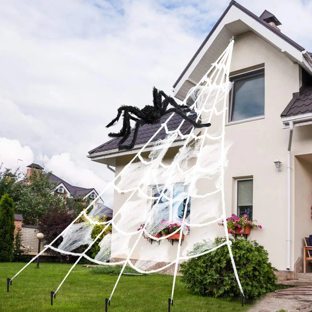 5M Large Halloween Triangle Spider Web Plush Yard Decoration Halloween Spider Web Babs