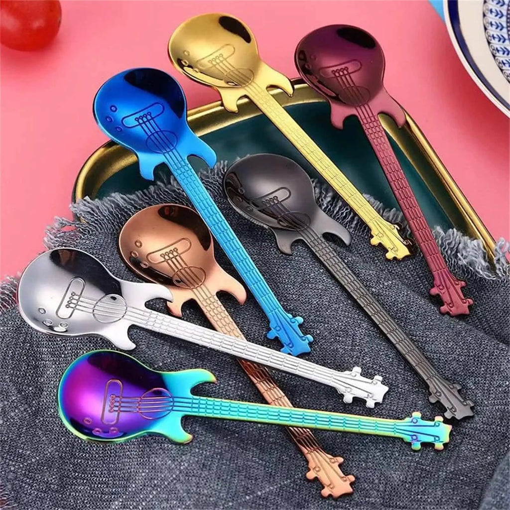 Guitar Shaped Stainless Steel Coffee Spoon – Multi-Color Teaspoon Novelty Kitchen Spoon Babs