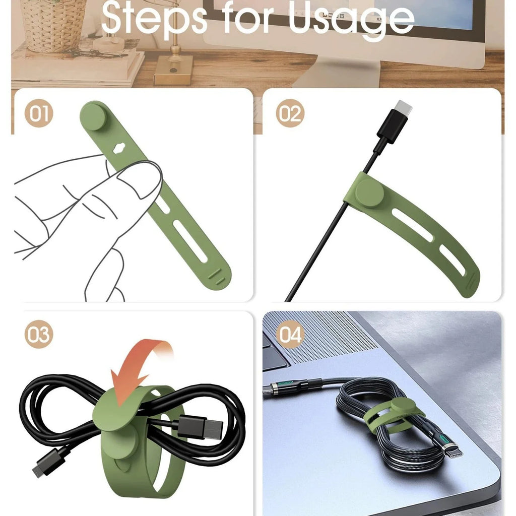 Reusable Silicone Cable Ties – Adjustable Cable Organizer Straps Cable Management Ties Babs