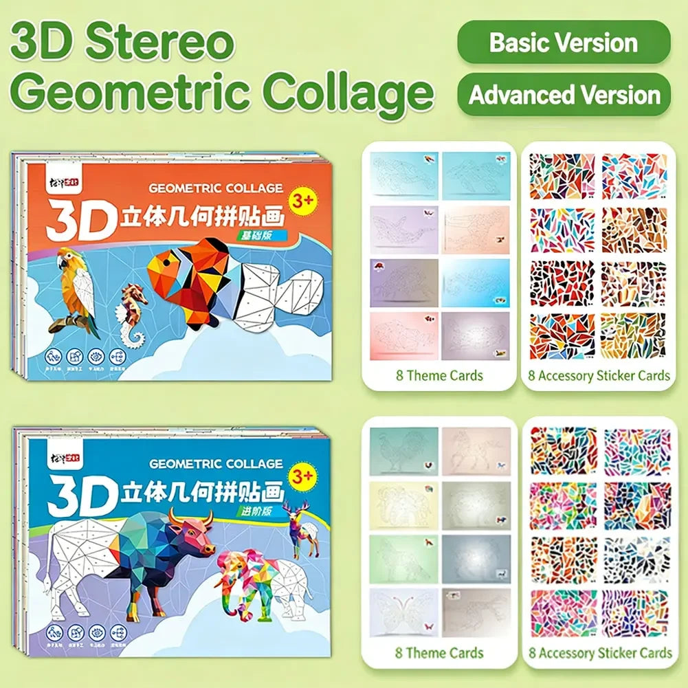 Kids 3D Mosaic Sticker Puzzle – DIY Animal Collage Art Kit Ages 3+ Kids Craft Puzzle Kit Babs