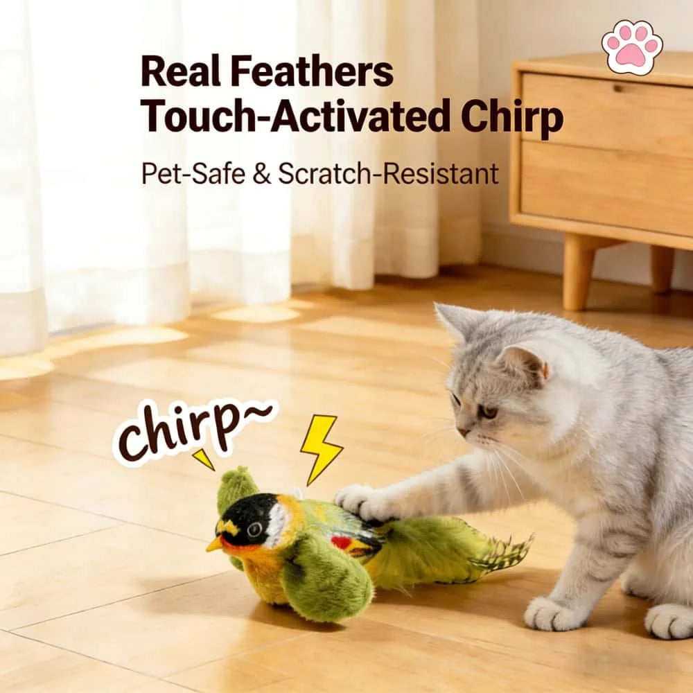 Interactive Cat Bird Toy – Catnip, Feathers & Motion Sound Interactive Cat Toy Babs