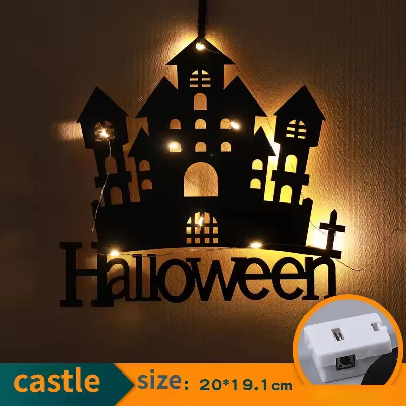 10 LED Halloween Hanging Decoration – Castle, Witch & Ghost Halloween Hanging Decor Babs E