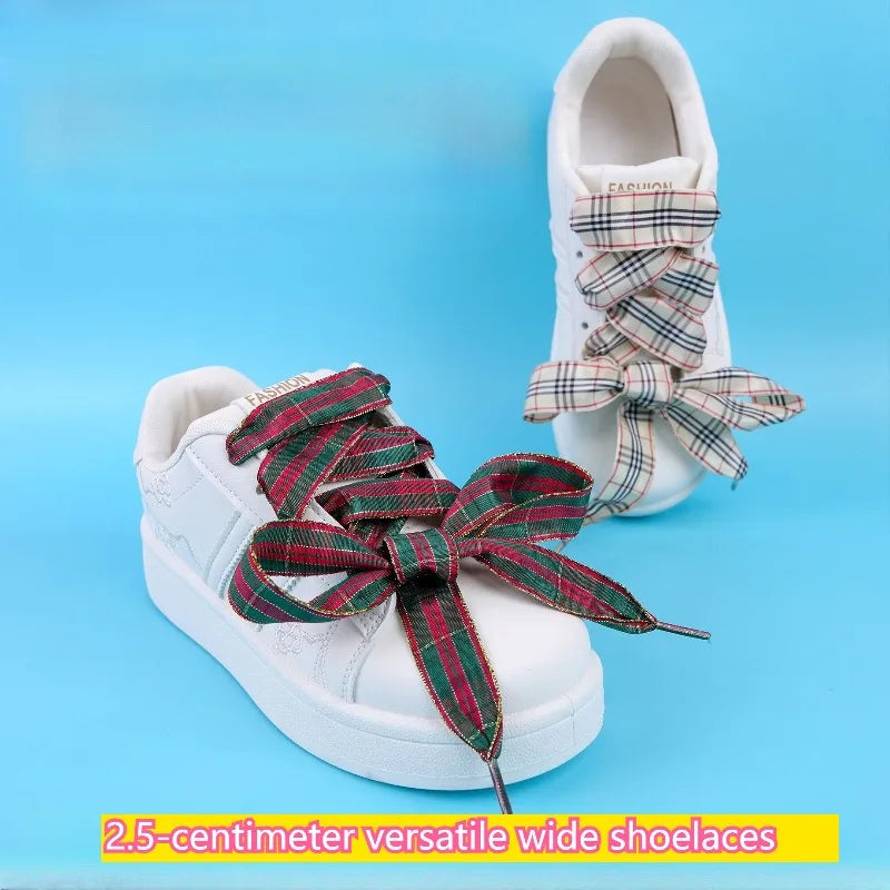 Plaid Ribbon Bow Shoelaces – Chinese Style Flat Laces for Sneakers Fashion Shoelaces Babs