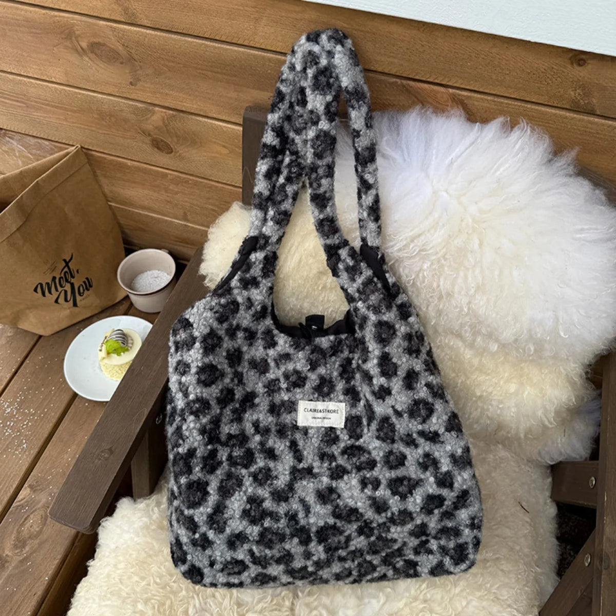 Women's Large Leopard Print Tote Shoulder Bag – Foldable Leopard Print Tote Bag Babs Black