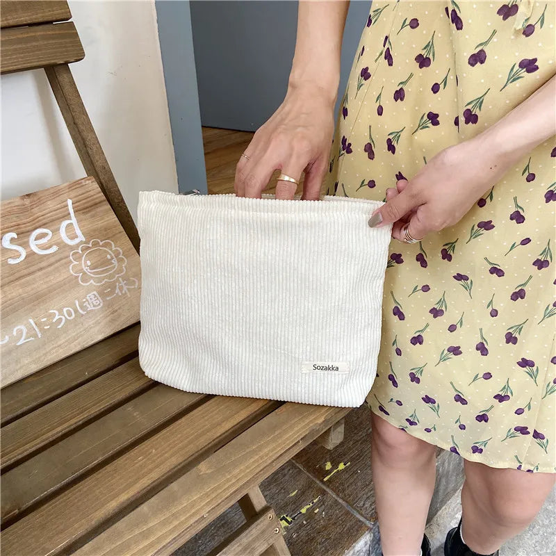 Women's Large Corduroy Makeup Bag – Travel Organizer Pouch Cosmetic Bag Babs W