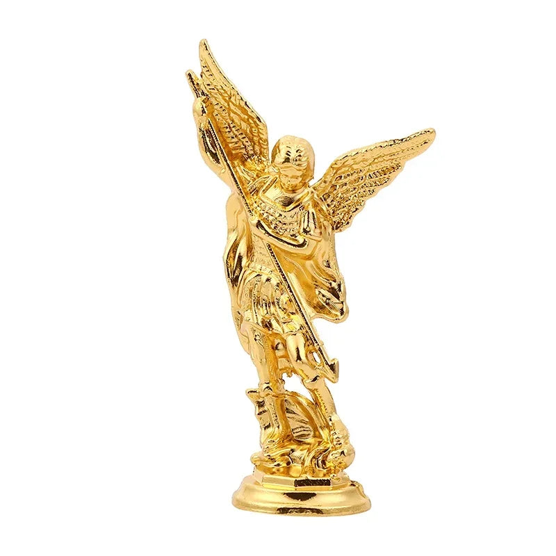 Saint Michael Archangel Figurine – Metal Guardian Statue Décor Religious Figurine Babs Gold