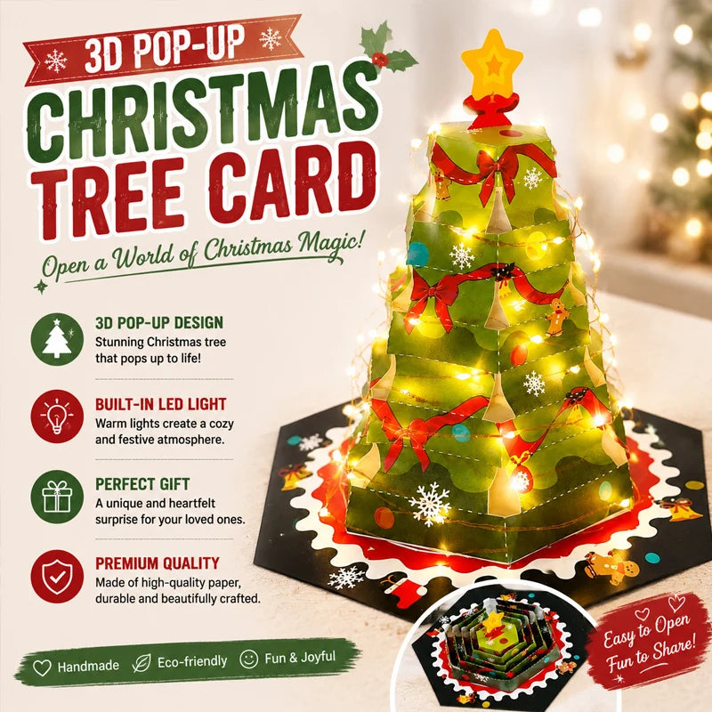 3D Pop-Up Christmas Tree Greeting Card | Foldable Pull-Out Pop-Up Greeting Card Babs