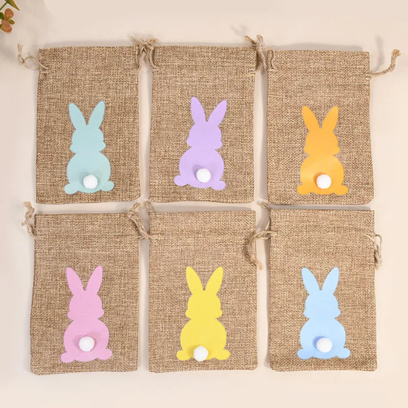 6pcs Easter Burlap Bunny Candy Treat Bags – Party Gift Supplies Easter Party Bags Babs