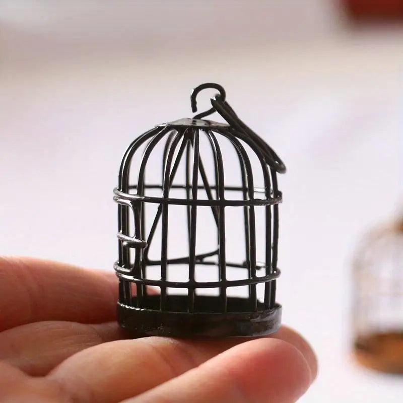 Mini Iron Metal Bird Cage Ornament – Micro Landscape Decor Decorative Ornament Babs Black