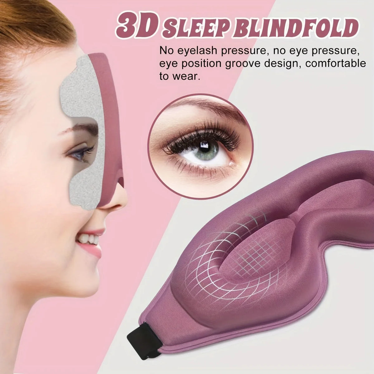 3D Contoured Sleep Eye Mask – Blackout Blindfold, Adjustable Strap Sleep Eye Mask Babs
