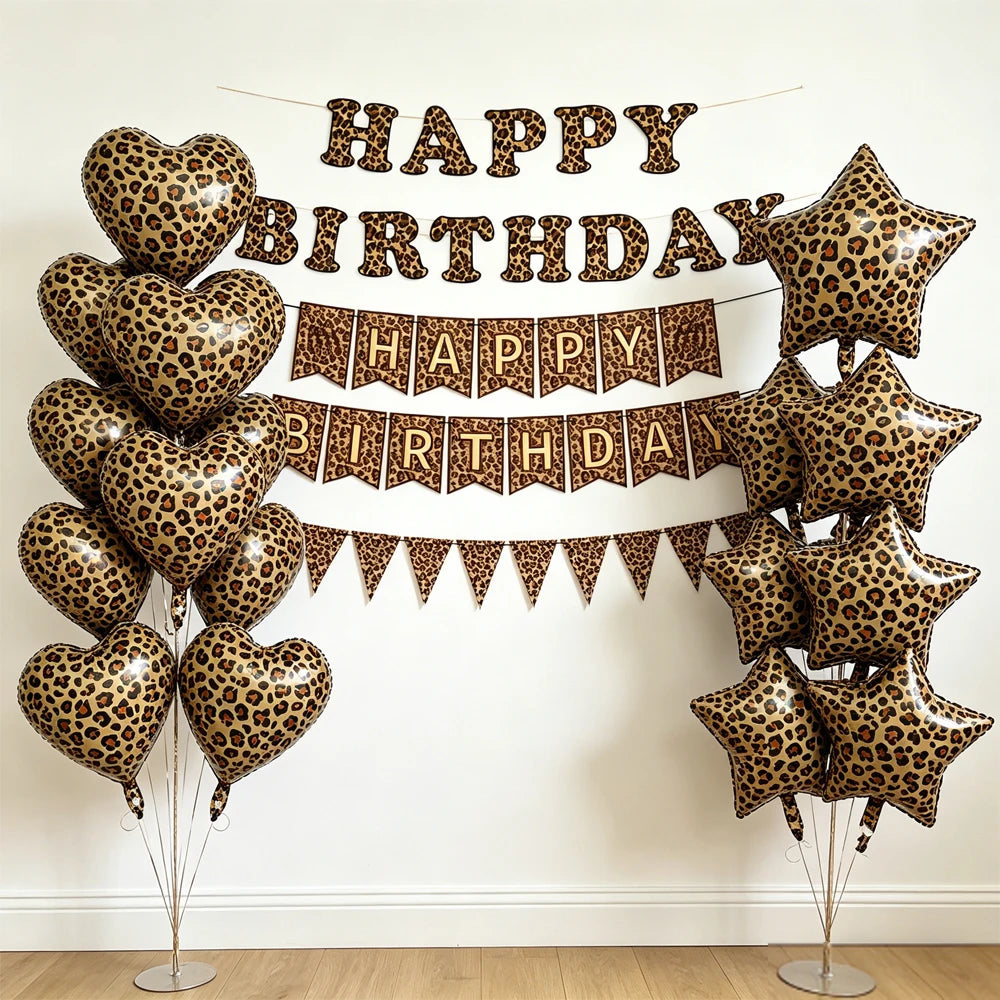 Leopard Print Birthday Banner & Balloon Party Decor Set Party Decoration Set Babs