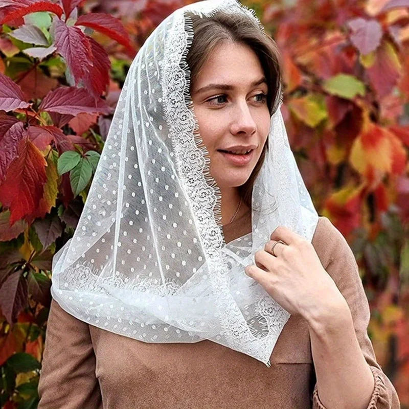 Lace Shawl Veil Head Scarf – Bridal & Church Wedding Veil Bridal Lace Veil Babs white
